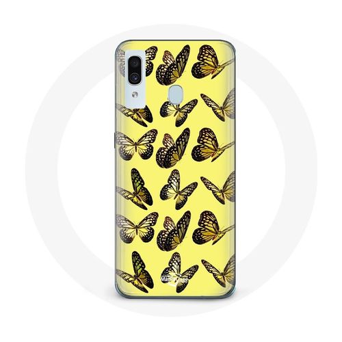 Coque Pour Samsung Galaxy A20e Papillons Fond Jaune