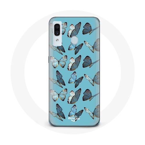Coque Pour Samsung Galaxy A20e Papillons Fond Bleu