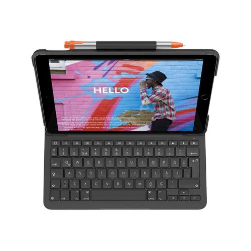 Logitech Slim Folio - Clavier et étui - sans fil - Bluetooth - AZERTY - Français - graphite - pour Apple 10.5-inch iPad Air (3ème génération)