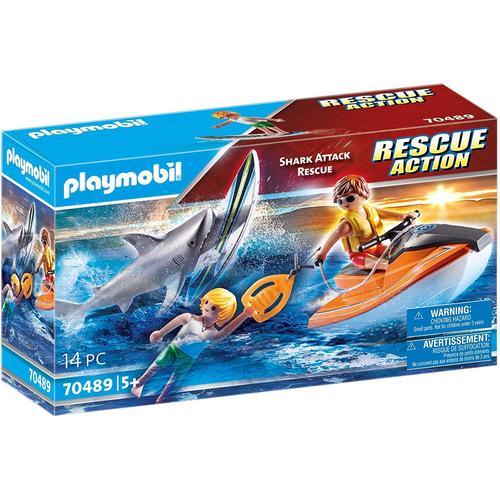 Playmobil 70489 Bateau De Secours Et Attaque De Requins 14pces