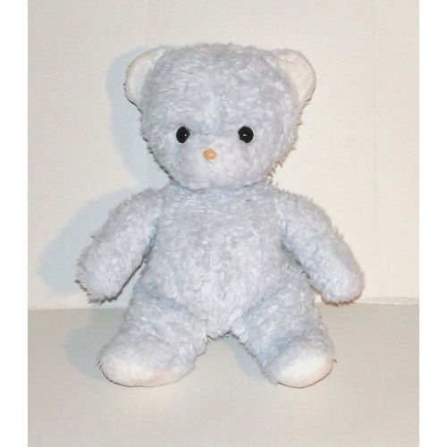 Peluche Ours Bleu Et Blanc De Pastel - Doudou Ourson Vintage 34 Cm