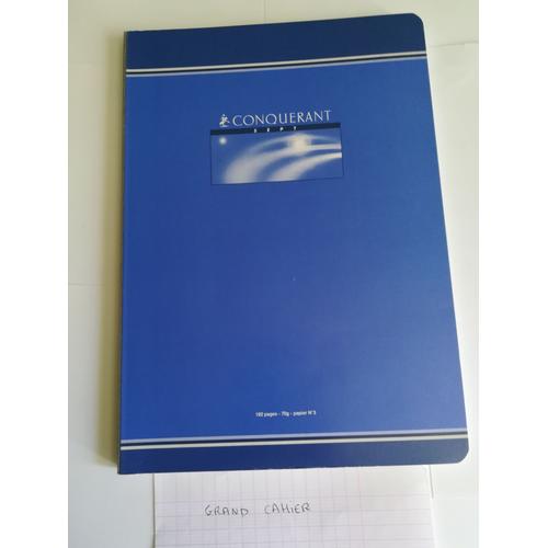 Grand Cahier Reliure Tissu Grise - Grands Carreaux - 192 Pages- Conquérant Sept - Hamelin - Bleu