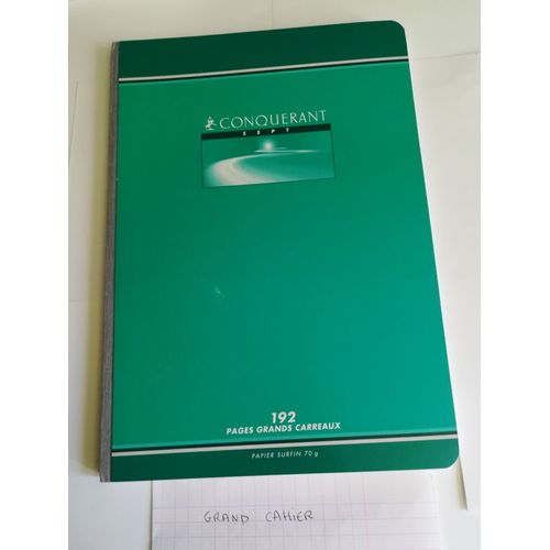 Grand Cahier Reliure Tissu Grise - Grands Carreaux - 192 Pages- Conquérant Sept - Vert