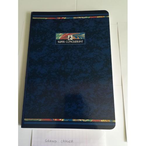 Grand Cahier 192 Pages- Super Conquérant - Reliure Tissu- Grands Carreaux- Bleu -