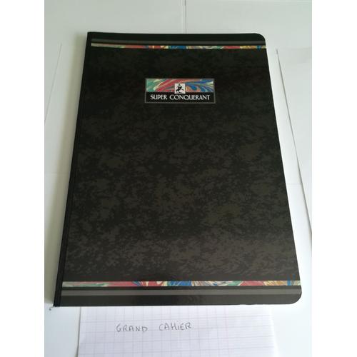 Grand Cahier 192 Pages- Super Conquérant - Reliure Tissu- Grands Carreaux- Noir