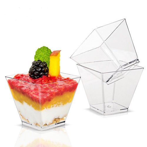Tasse Transparente Jetable En Plastique, Gelée, Poudre D'or, Mousses, Dessert, Apéritifs, Cuillères, Couvercles, Porte-Nourriture Pour Fête De Mariage