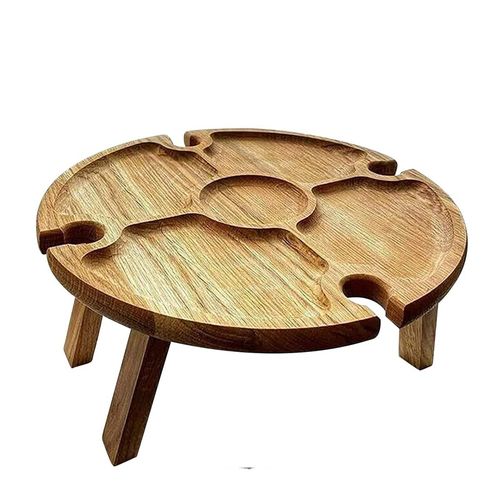 Table De Pique-Nique Pliante En Bois Pour L'extérieur, Avec Support En Verre, Bureau Rond Et Pliable, Support Pour Verres À Vin, Lbshipping