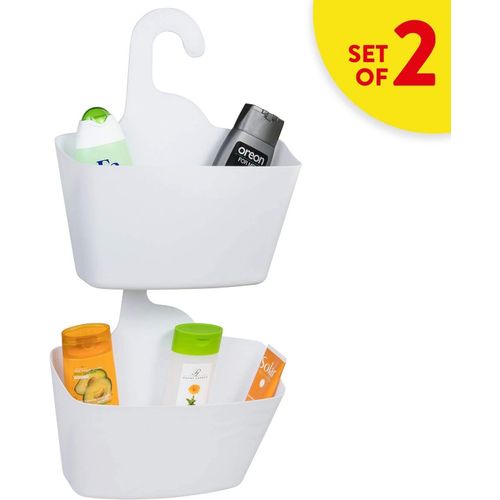 2pcs Panier De Douche Avec Crochet De Suspension,Panier Multifonctionnel,Sans Perçage,Blanc