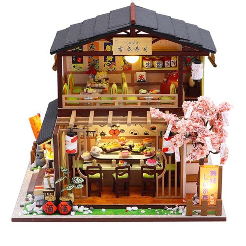 Maison De Poupée En Bois À Monter Soi-Même, Modèle Led 3d, Restaurant De Sushi Japonais, Assemblage Miniature, Cadeau Pour Enfants