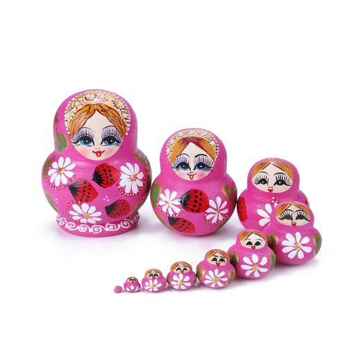 Poupée Matrioshka En Bois Pour Fille, Ensemble Peint À La Main, Motif Fleur De Fraise, Jouet Créatif Pour Enfant, Idéal Pour Une Journée Russe, 10 Pièces