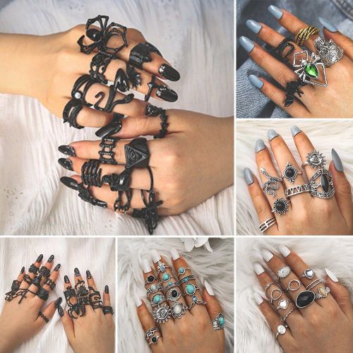 Ensemble De Bagues Gothiques Vintage, Mode Européenne Rétro Réglable Punk Serpent Griffe Araignée Chauve-Souris Turquoise Bague Bijoux Cadeau Pour Hommes Femmes