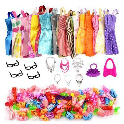Accessoires De Poupée, 32 Articles/Ensemble, 10 Robes Mignonnes + 4 Paires De Lunettes + 6 Colliers + 2 Sacs À Main + 10 Paires De Chaussures, Vêtements Pour Barbie