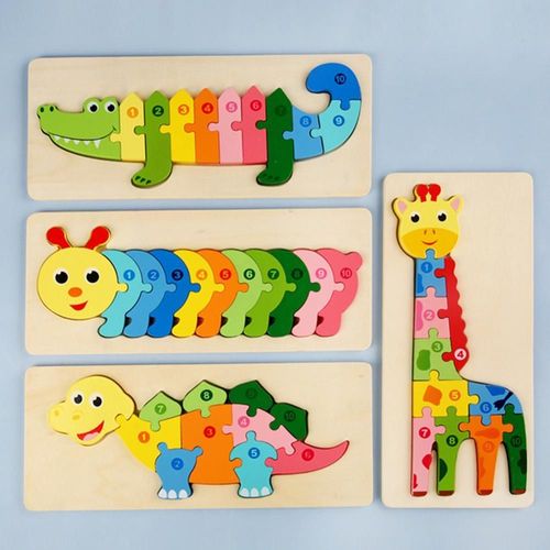 Puzzle En Bois Pour Enfants, Jouet Éducatif, Bloc De Chiffres, Dinosaure, Girafe, Animal