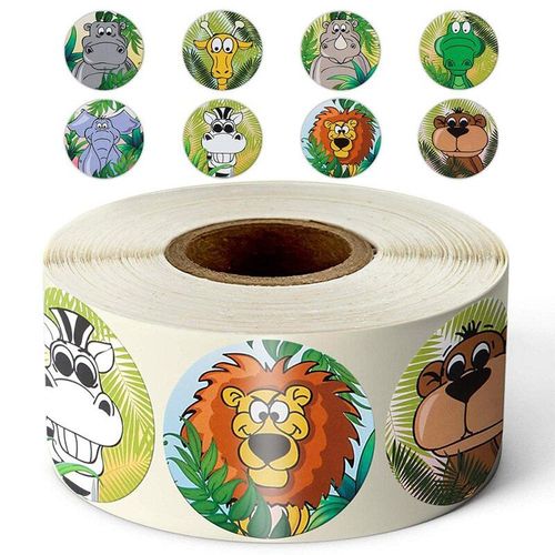 Autocollants Animaux De Dessin Animé, 500 Pièces/Rouleau, Cadeaux Pour Enfants, 8 Modèles, Motif Lion, Éléphant, Récompense