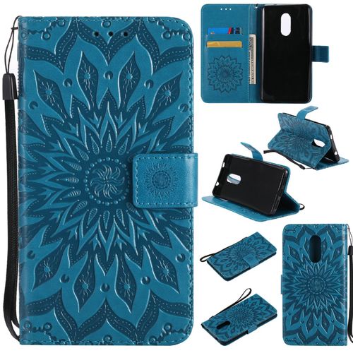 Saturcase Coque Pour Xiaomi Redmi Note 4 / Note 4x, Fleur Du Soleil Gaufrage Pu Cuir Magnétique Flip Portefeuille Support Porte-Carte Protecteur Housse Étui Avec Dragonne (Bleu)