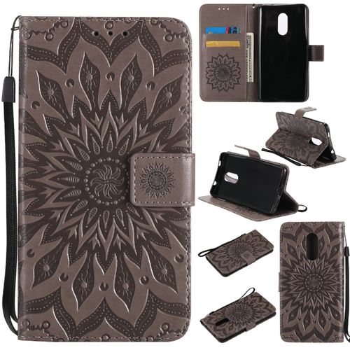 Saturcase Coque Pour Xiaomi Redmi Note 4 / Note 4x, Fleur Du Soleil Gaufrage Pu Cuir Magnétique Flip Portefeuille Support Porte-Carte Protecteur Housse Étui Avec Dragonne (Gris)