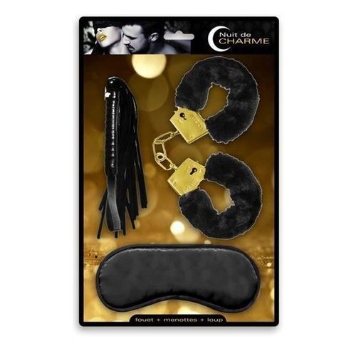 Coffret Cadeau Sexy Paire De Menottes Fouet Et Masque Pour Couple