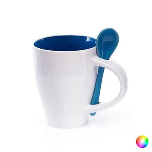 Mug En Céramique Avec Cuillère Bicolore (350 Ml) - Tasse Originale Couleur - Bleu