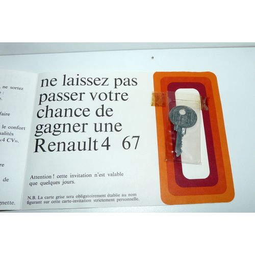 Renault 4 Modèle 1967, Brochure Et Clé Pour Gagner Une Renault 4