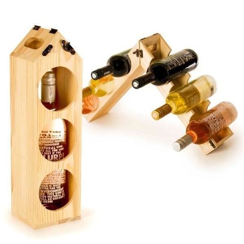 Porte-Bouteille Et Range-Bouteilles Multiformes * Dimensions Fermé : 11 X 11 X 40,5 Cm * Matière : Pin Massif Fsc Respectant La