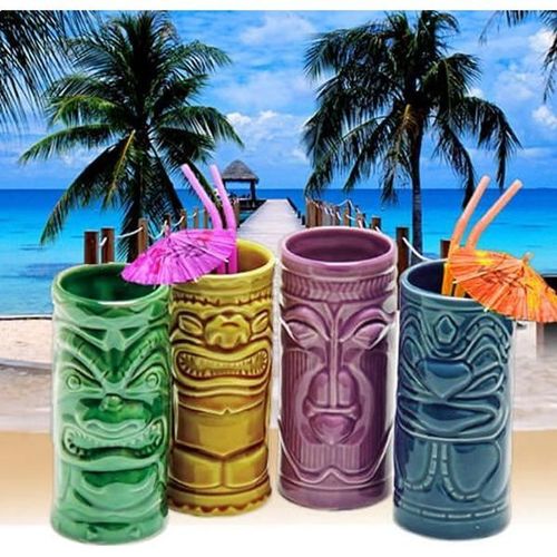 Lot De 4 Verres À Cocktails Statuettes Tiki Mugs Tiki * Matière : Céramique * Lot De 4 Fonctions : Verres À Cocktail Contenu : 4