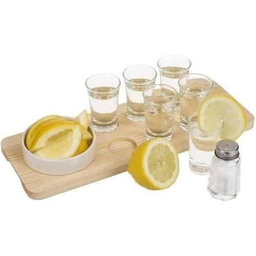 Service À Tequila Planche En Bois Et 6 Verres Shooter