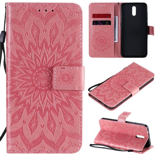 Saturcase Coque Pour Nokia 2.3, Fleur Du Soleil Gaufrage Pu Cuir Magnétique Flip Portefeuille Support Porte-Carte Protecteur Housse Étui Avec Dragonne (Pink)