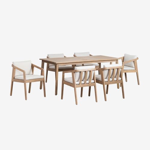 Ensemble Table Rectangulaire (180x90 Cm) Et 6 Chaises De Salle À Manger En Bois D'acacia Kaela Brun Acacia