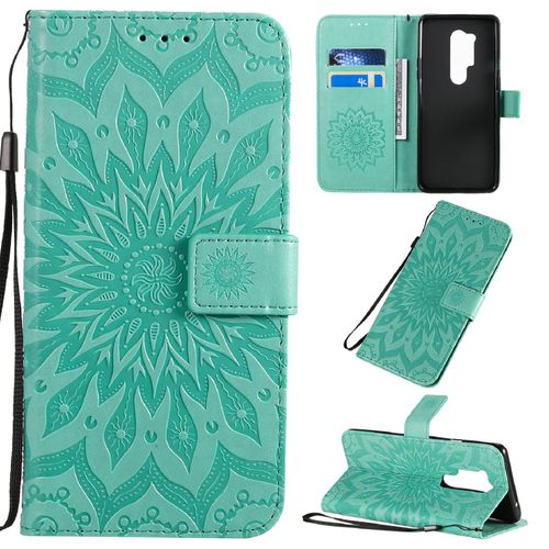 Saturcase Coque Pour Oneplus 8 Pro, Fleur Du Soleil Gaufrage Pu Cuir Magnétique Flip Portefeuille Support Porte-Carte Protecteur Housse Étui Avec Dragonne (Vert)