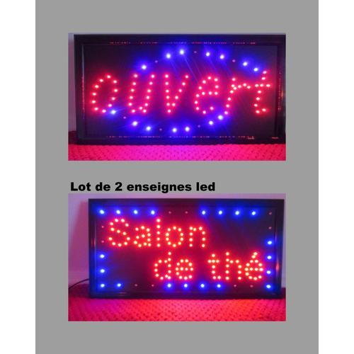 Lot De 2 Enseignes Led  Salon De The  + Ouvert  Panneau Lumineux