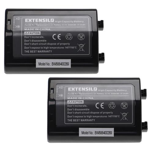 EXTENSILO 2x Batteries remplacement pour Nikon EN-EL4, EN-EL4a, EN-EL4e pour appareil photo, reflex numérique (3350mAh, 11,1V, Li-ion)