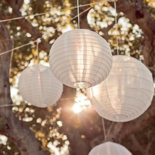 Lanternes En Papier De Style De Couleur Blanche, Lanternes De Mariage, Abat Jour En Papier De 14 Pouces (35cm), Fournitures De Fête De Vacances, 10 Pièces/Lot