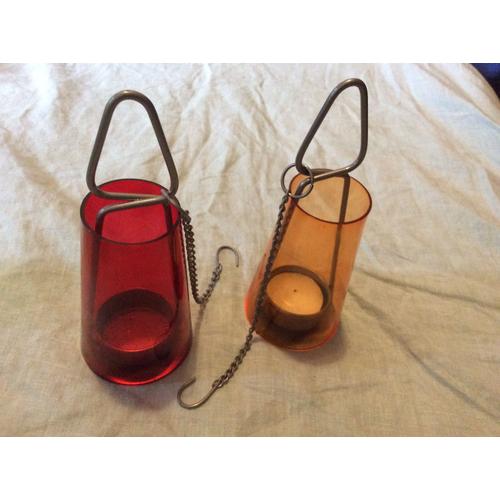 Lot De 2 Lampions Couleur (Rouge/Jaune) - Éclairage Par Bougie Chauffe-Plat