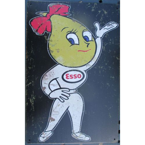 Plaque Esso Girl Fille Fausse Rouille 30x20 Cm Tole Métal Garage