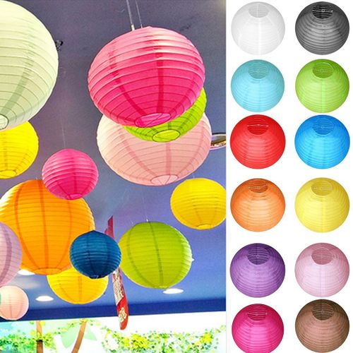 Lanternes De Papier Chinois Abat-Jour Avec Cadre Rond Papier De Riz Decoratif Pour La Fête D'anniversaire De Mariage Suspendus Decor 40cm