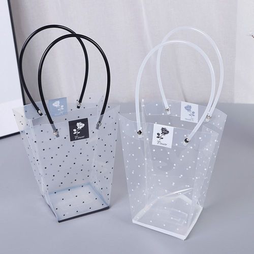 10 Pièces/Ensemble Spot Fleur Boîte En Plastique Transparent Sac Transparent Sacs-Cadeaux Avec Poignées Fleuriste Emballage Sacs Fête Mariage Décoration