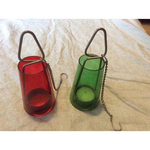 Lot De 2 Lampions Couleur (Vert / Rouge) - Éclairage Par Bougie Chauffe-Plats