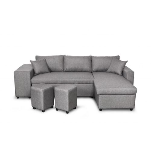 Canapé D'angle Oslo Convertible Avec Coffre Et Poufs En Tissu - Gris Clair, Position Du Rangement Poufs - Gauche