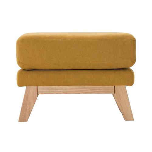 Pouf Repose-Pieds Scandinave Déhoussable Effet Velours Jaune Moutarde Oslo