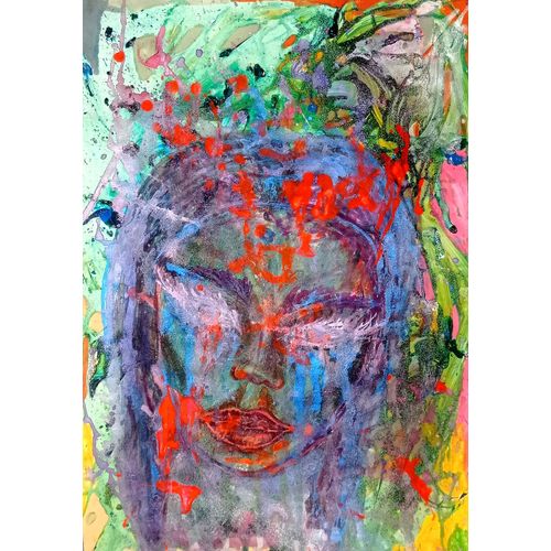 Portrait Girl Femme Abstrait Expressive Expressionnisme Art Mural Modern Contemporain Aquarelle Abstraite Art Féministe Féminin Abstrait Naïf Brut Art Singulier