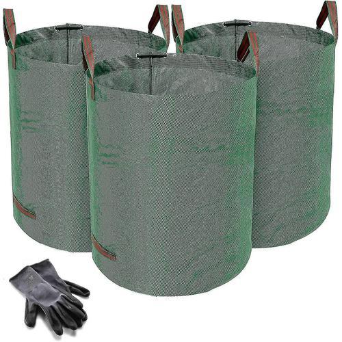 Sacs à déchets de jardin robustes - 272 litres - 3 sacs - Bonus 1 paire de gants de jardinage - Tissu industriel et poignées - Sacs à déchets verts/jardiniers, Reusabl