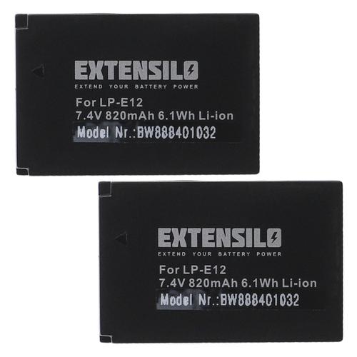 EXTENSILO 2x Batteries compatible avec Canon EOS M2, M, 100D, SL1, Kiss X7 appareil photo, reflex numérique (820mAh, 7,4V, Li-ion)