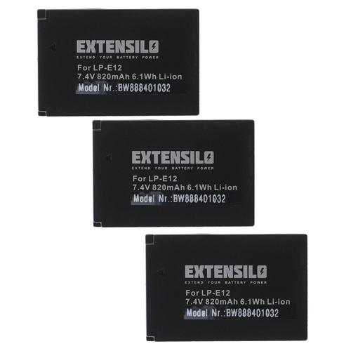 EXTENSILO 3x Batteries compatible avec Canon EOS M2, M, 100D, SL1, Kiss X7 appareil photo, reflex numérique (820mAh, 7,4V, Li-ion)