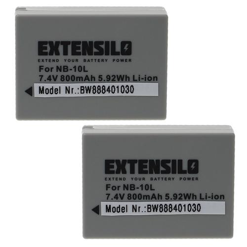 EXTENSILO 2x Batteries remplacement pour Canon NB-10L pour appareil photo, reflex numérique (800mAh, 7,4V, Li-ion)