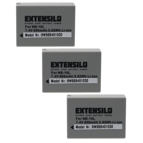 EXTENSILO 3x Batteries remplacement pour Canon NB-10L pour appareil photo, reflex numérique (800mAh, 7,4V, Li-ion)