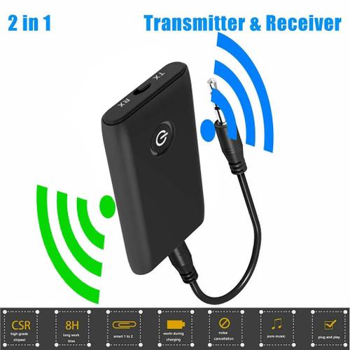 Transmetteur Récepteur Rechargeable Sans Fil,2 En 1,Compatible Bluetooth 5.0,Pour Tv,Pc,Haut-Parleur De Voiture,Adaptateur Audio,Musique Hifi,3.5mm #A