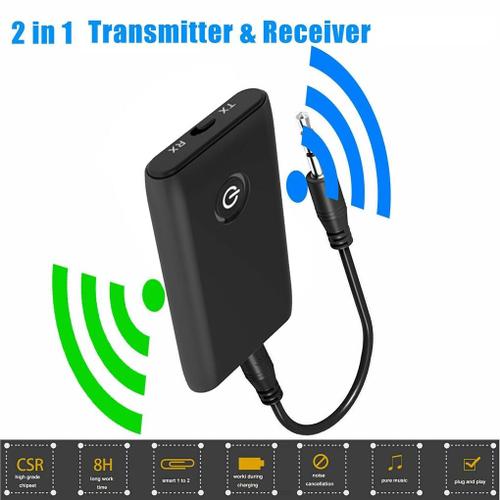 Transmetteur Récepteur Rechargeable Sans Fil,2 En 1,Compatible Bluetooth 5.0,Pour Tv,Pc,Haut-Parleur De Voiture,Adaptateur Audio,Musique Hifi,3.5mm #B