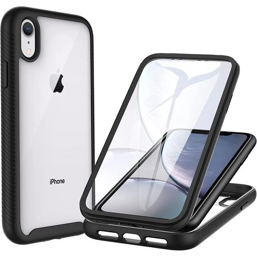 Coque Iphone Xr, Antichoc Housse Avec Protection Écran, 360 Degrés Full Body Protection Case Robuste Double Face Bumper Transparent Portable Etui Intégrale Coque Pour Iphone Xr 6,1 Noir