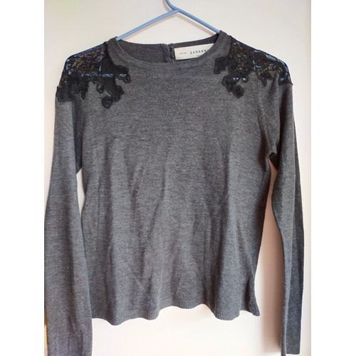 Pull Zara Knit Gris Avec Dentelle Noire Ts