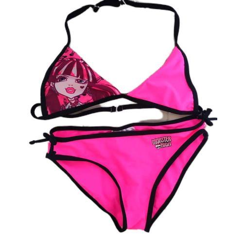 Maillot De Bain 2 Pièces - Bikini- Enfant Fille Monster High Rose Fluo Et Noir À L'effigie De Draculaura 12 Ans Taille 152